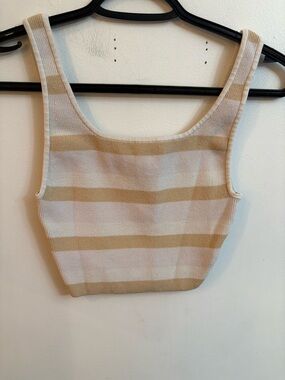 Babaton Striped Knit Tank Top in Beige and Cream xsmall